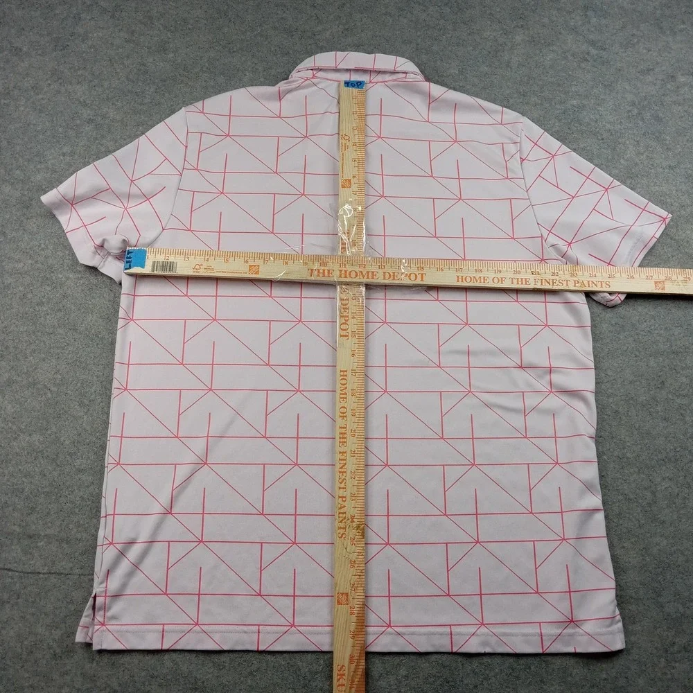 Adidas Polo Shirt Mens Large Pink Geometric Print Golf Performance Stretch Top
